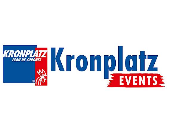 Logo von Kronplatz Events, bestehend aus blauem und roten Text und einem stilisierten Hahn-Design.