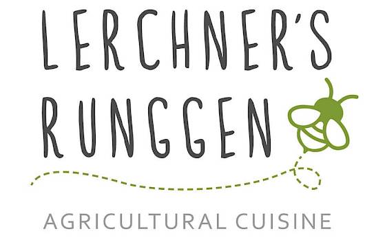 Logo of Lerchner's Runggen featuring bee design and the slogan "Agricultural Cuisine".